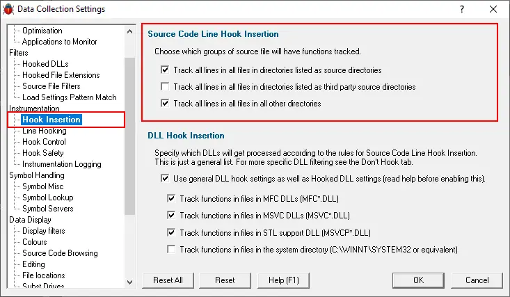 Bug Validator Settings Hook Insertion Static Linking Exclude MFC, CRT, STL