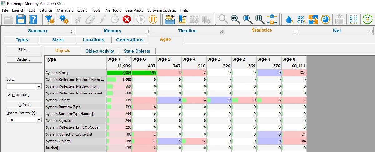 Memory Validator Ages tab