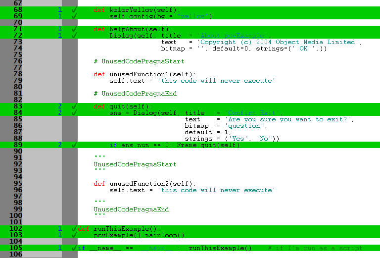 Python code excluded using code exclusion pragmas