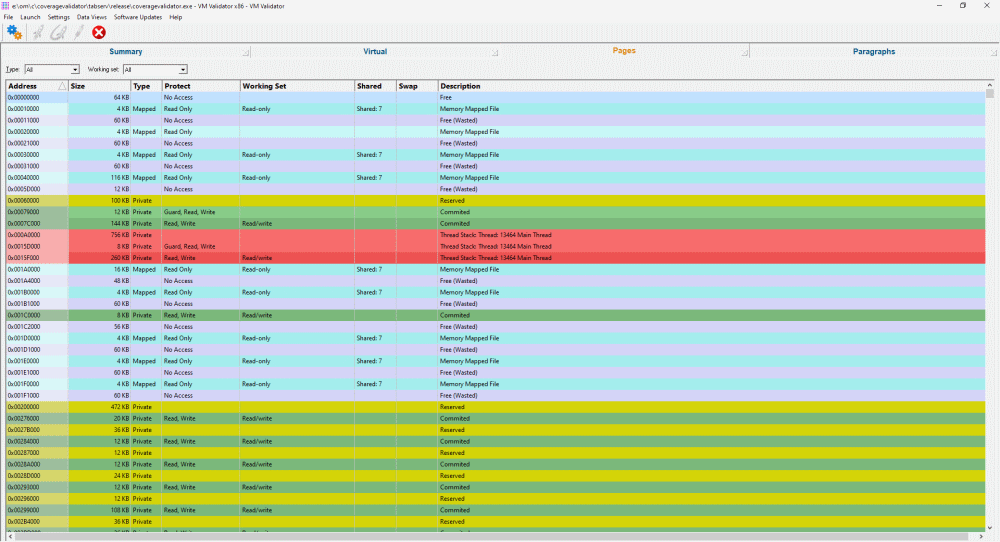 Virtual Memory Validator pages view