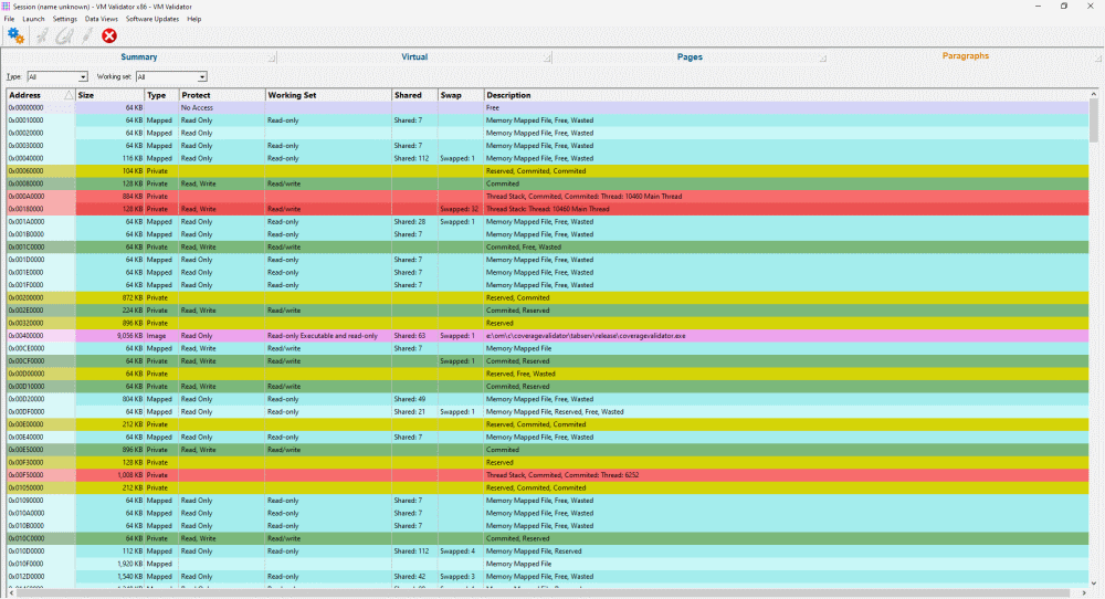 Virtual Memory Validator paragraphs view