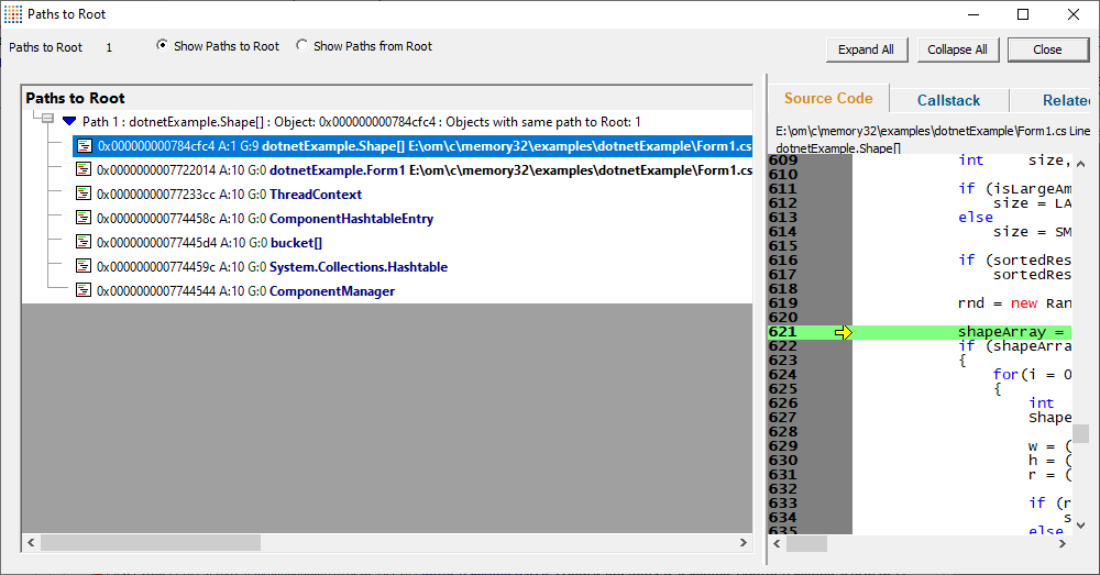 Memory Validator .Net heap dump paths to root