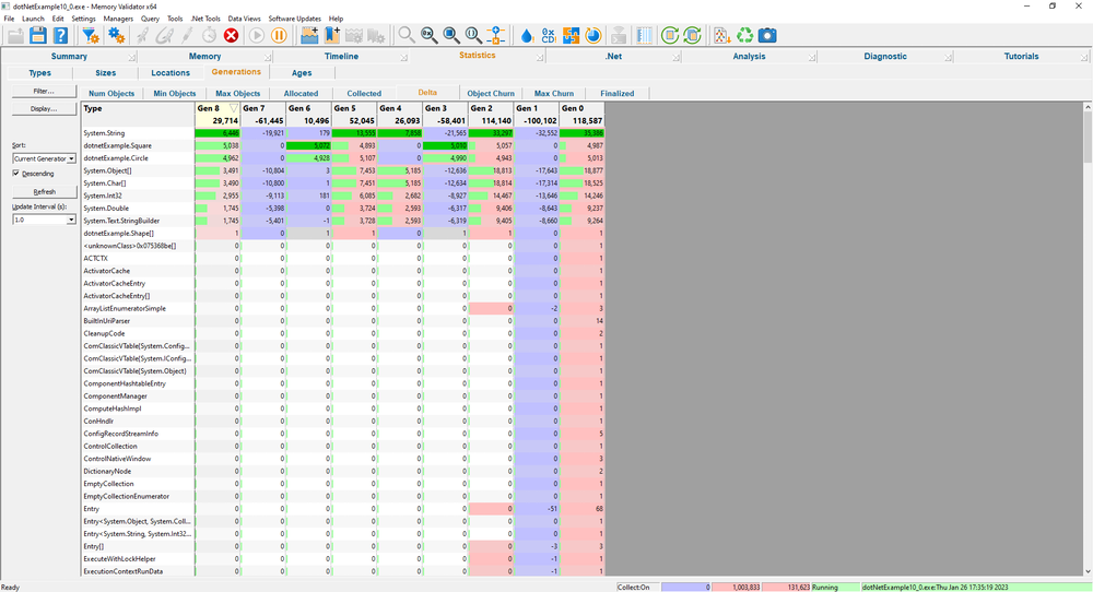 Memory Validator generations view