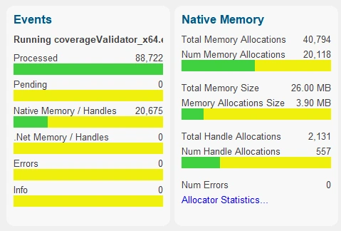 Memory Validator summary event panel