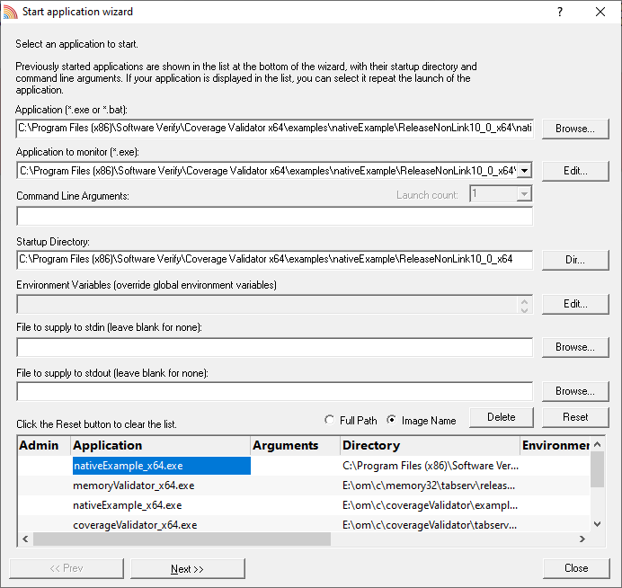 Coverage Validator launch native application wizard page 1