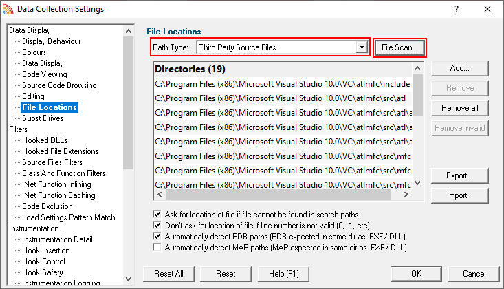 Coverage Validator File Locations third party source files settings