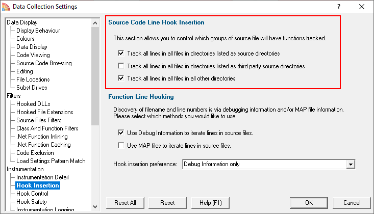 Coverage Validator static linking hook insertion settings