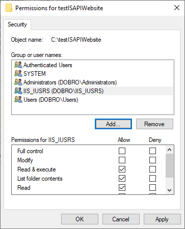 IIS Permissions for a directory dialog with IIS_IUSRS