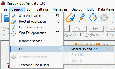 Bug Validator launch menu IIS and ISAPI