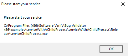 Bug Validator start your service child process dialog