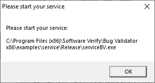 Bug Validator start your service dialog