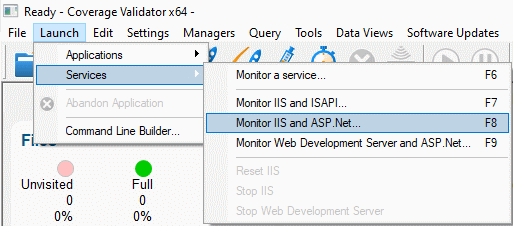 Coverage Validator IIS and ASP.Net launch menu