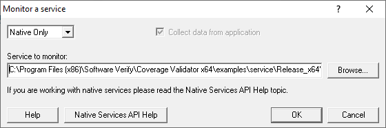 Coverage Validator monitor a service dialog