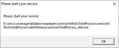 Coverage Validator start your service child process dialog