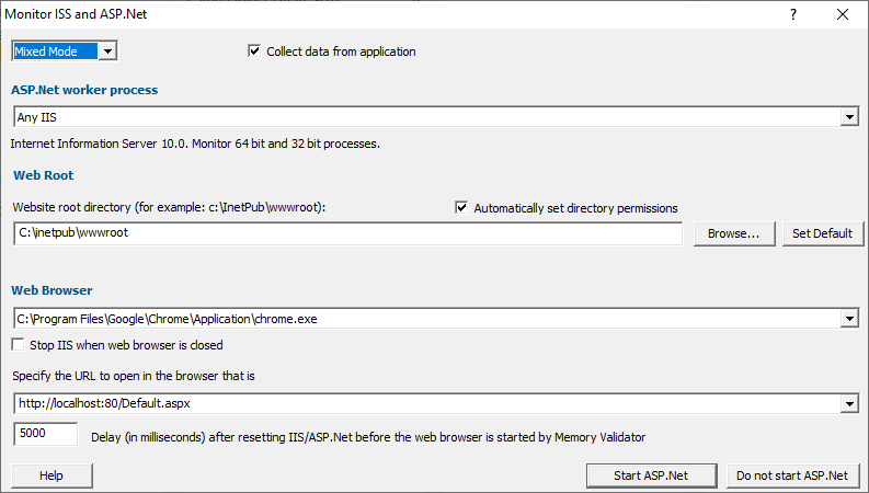 Memory Validator IIS and ASP.Net dialog