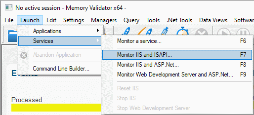 Memory Validator launch menu Monitor IIS and ISAPI