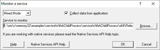 Memory Validator monitor a service child process dialog