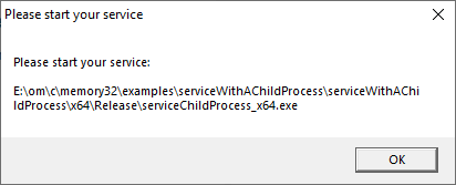 Memory Validator start your service child process dialog