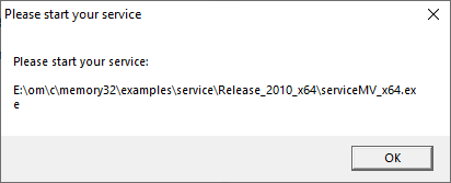 Memory Validator start you service dialog