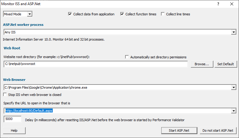 Performance Validator IIS and ASP.Net dialog