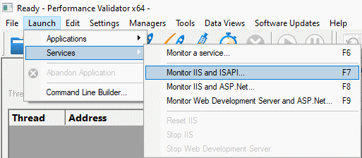 Performance Validator IIS and ISAPI dialog