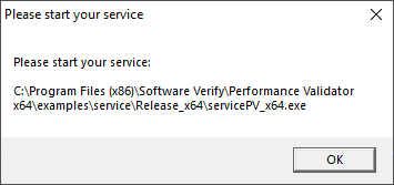 Performance Validator start your service dialog