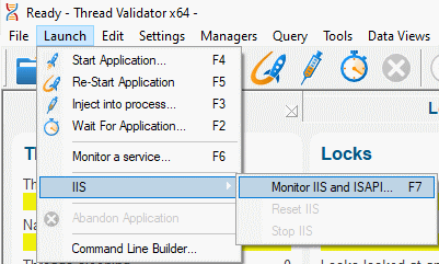 Thread Validator launch menu IIS and ISAPI