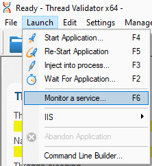 Thread Validator launch menu monitor a service