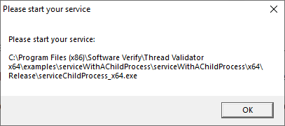 Thread Validator start your service child process dialog