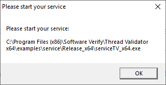 Thread Validator start your service dialog