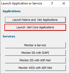 Coverage Validator launch .Net Core application ro service dialog