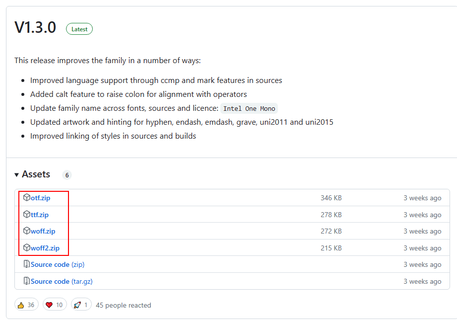 Intel One Mono fonts on Github