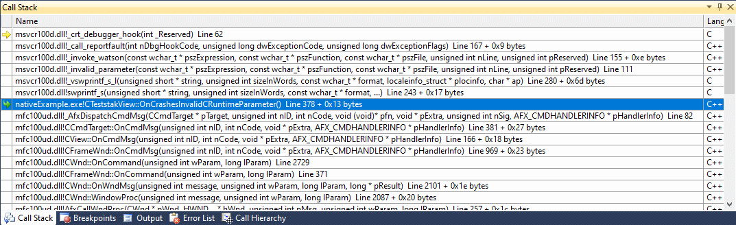 Visual Studio callstack