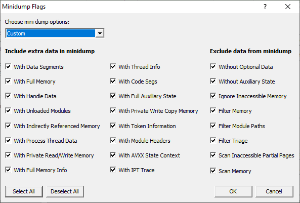 Exception Tracer minidump flags