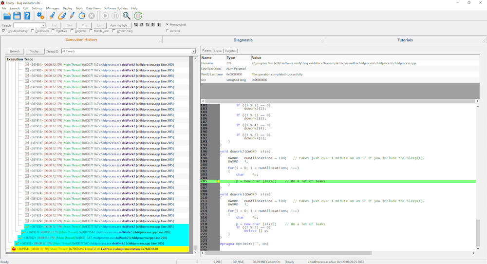 Bug Validator native and .Net execution trace results