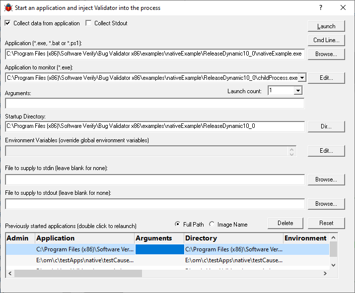 Bug Validator native and .Net launch dialog native example relaunch