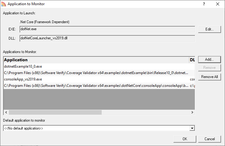 Coverage Validator .Net Core Application to Monitor dialog with 4 entries