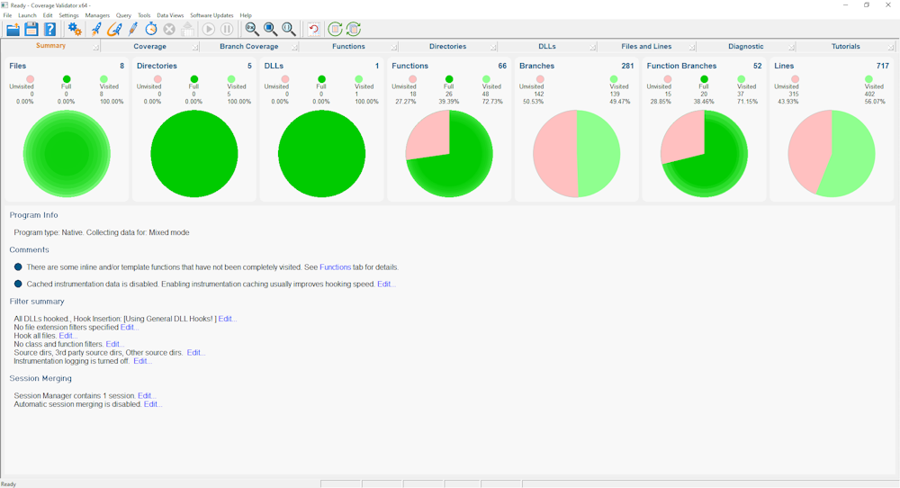 Coverage Validator native and .Net child process coverage results