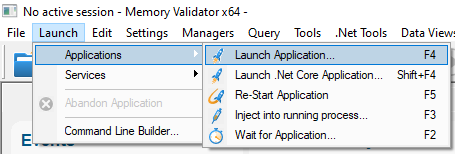 Memory Validator launch applications menu