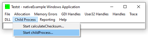 Memory Validator native and .Net native example child process menu