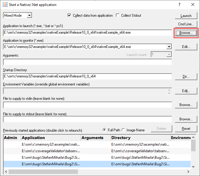 Memory Validator native and .Net launch a process to monitor a child process for memory leaks