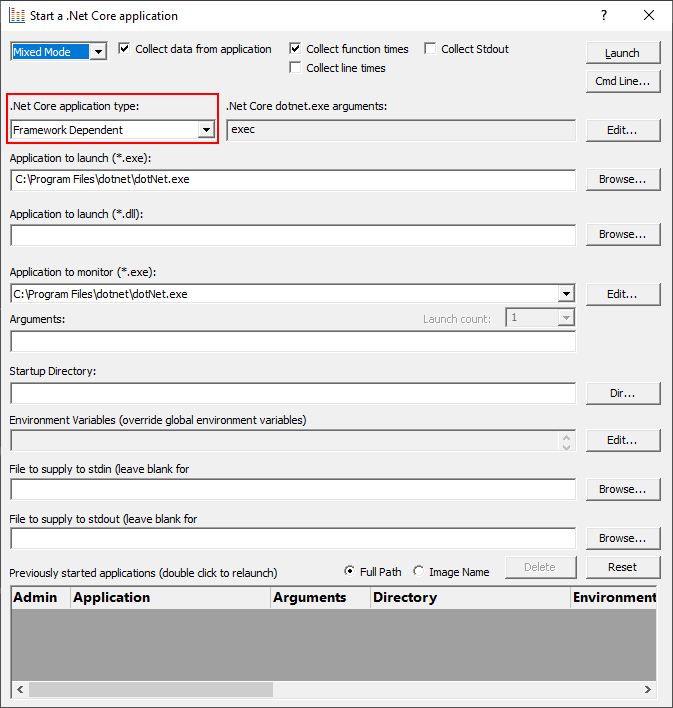 Performance Validator .Net Core Launch Dialog