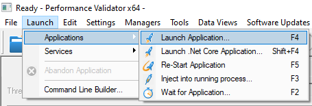 Performance Validator launch application menu