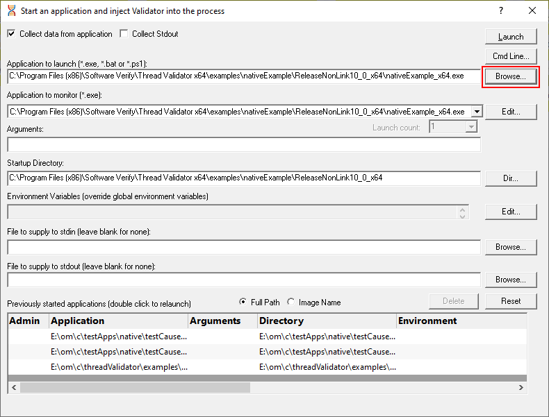 Thread Validator native and .Net browse for application