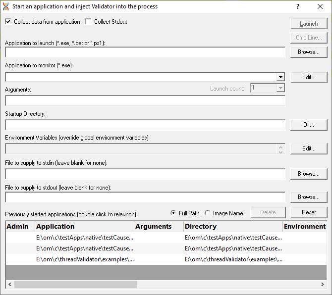 Thread Validator native launch dialog