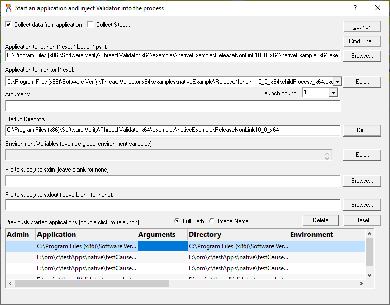 Thread Validator native and .Net launch dialog relaunch