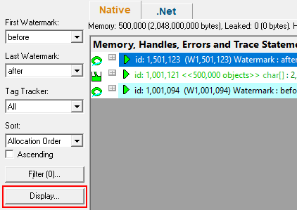 Memory Validator memory tab display button