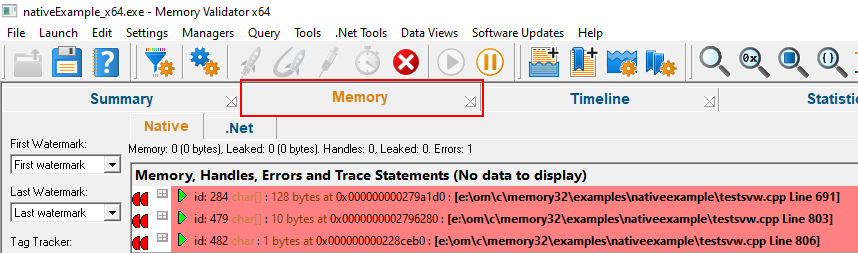 Memory Validator watermarks Memory tab
