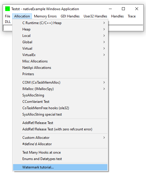 Memory Validator native example allocations menu watermark tutorials