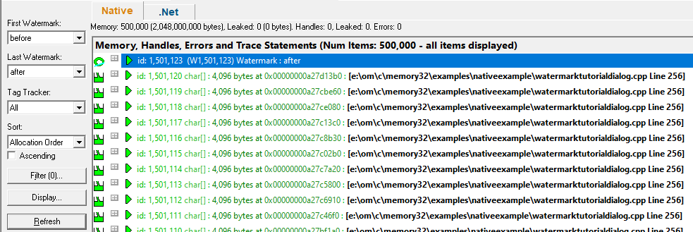 Memory Validator memory between watermarks before and after